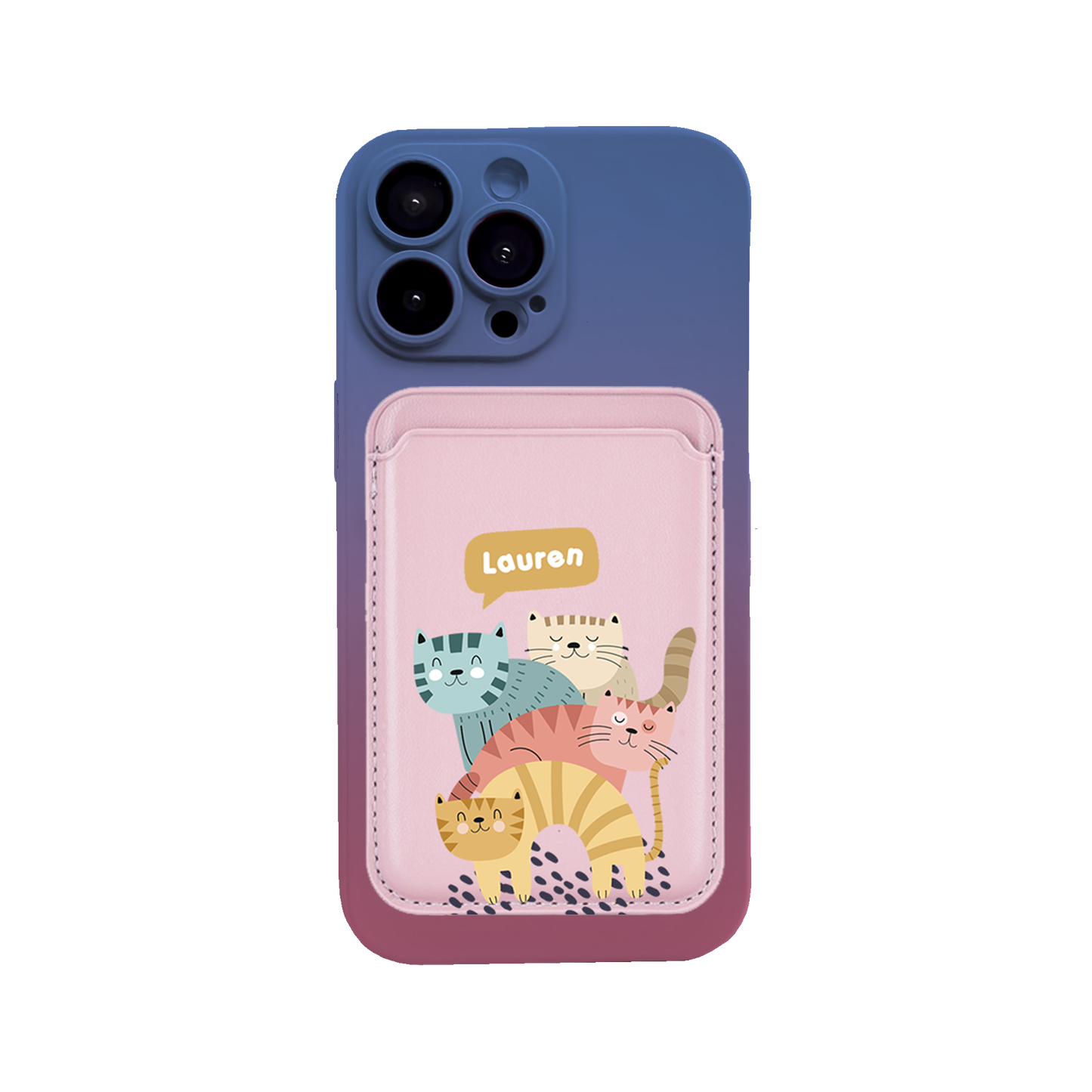 iPhone Magnetic Wallet Silicone Case - Rainbow meow 2.0