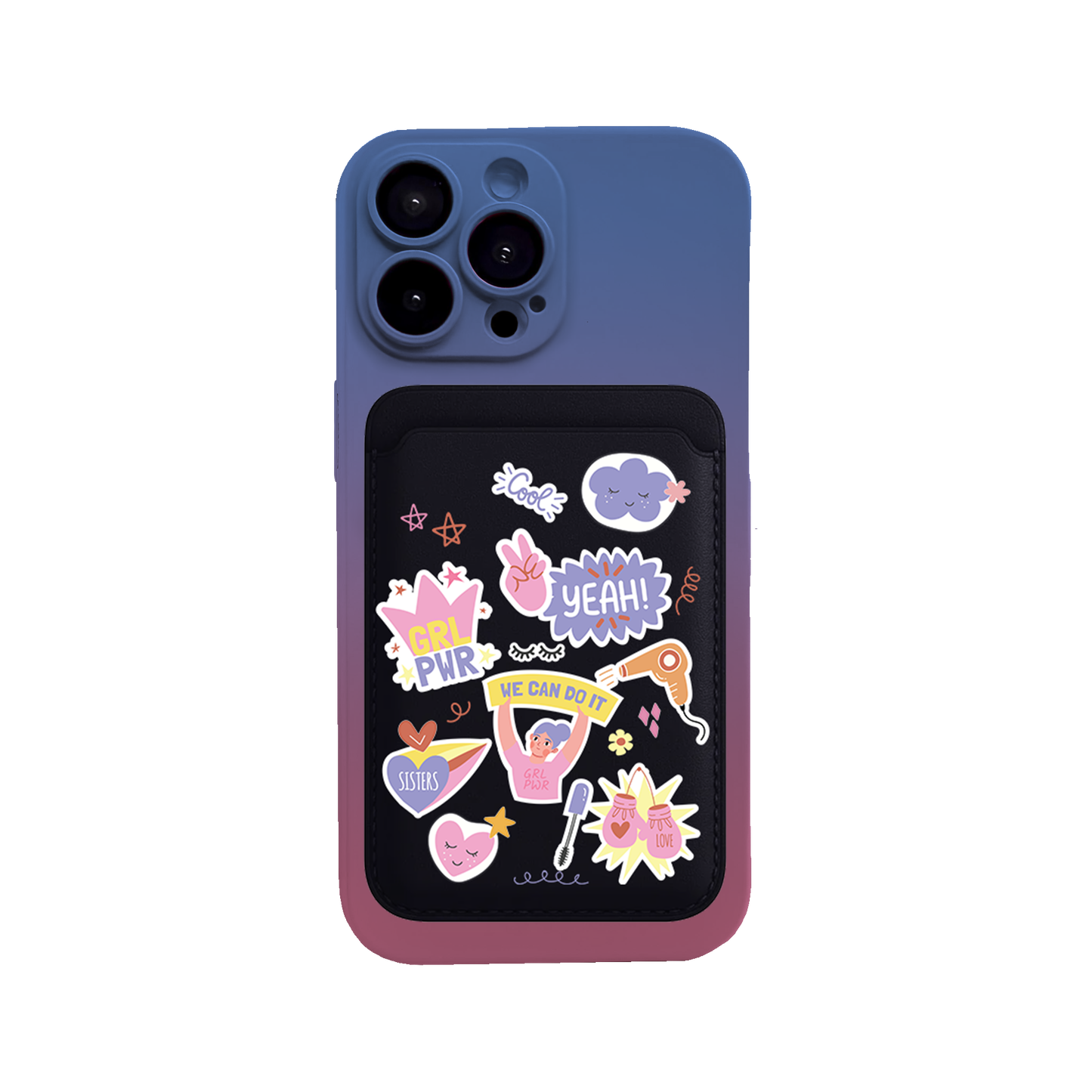 iPhone Magnetic Wallet Silicone Case - Girl Power Sticker Pack