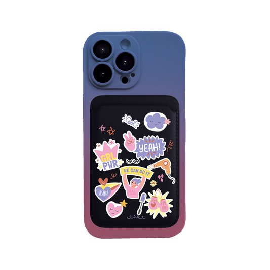 iPhone Magnetic Wallet Silicone Case - Girl Power Sticker Pack