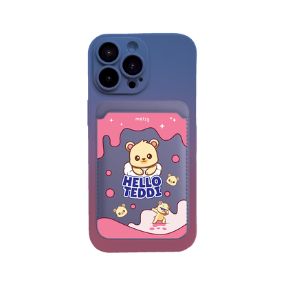 iPhone Magnetic Wallet Silicone Case - Hello Teddy 2.0