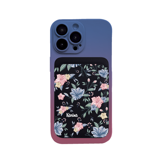 iPhone Magnetic Wallet Silicone Case - Pink&Blue Florals