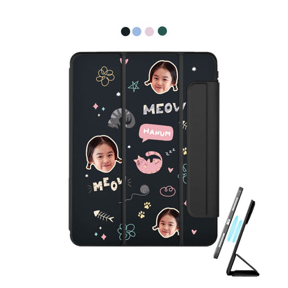 iPad Detachable Flip Cover - Face Grid Kitty