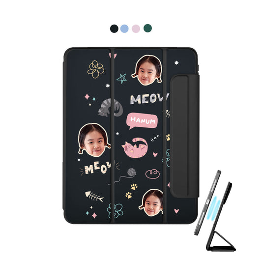 iPad Detachable Flip Cover - Face Grid Kitty