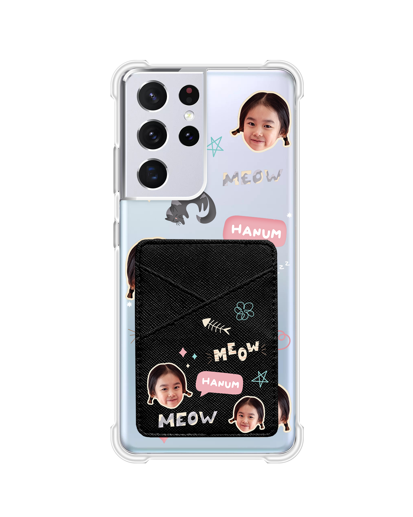 Android Phone Wallet Case - Face Grid Kitty