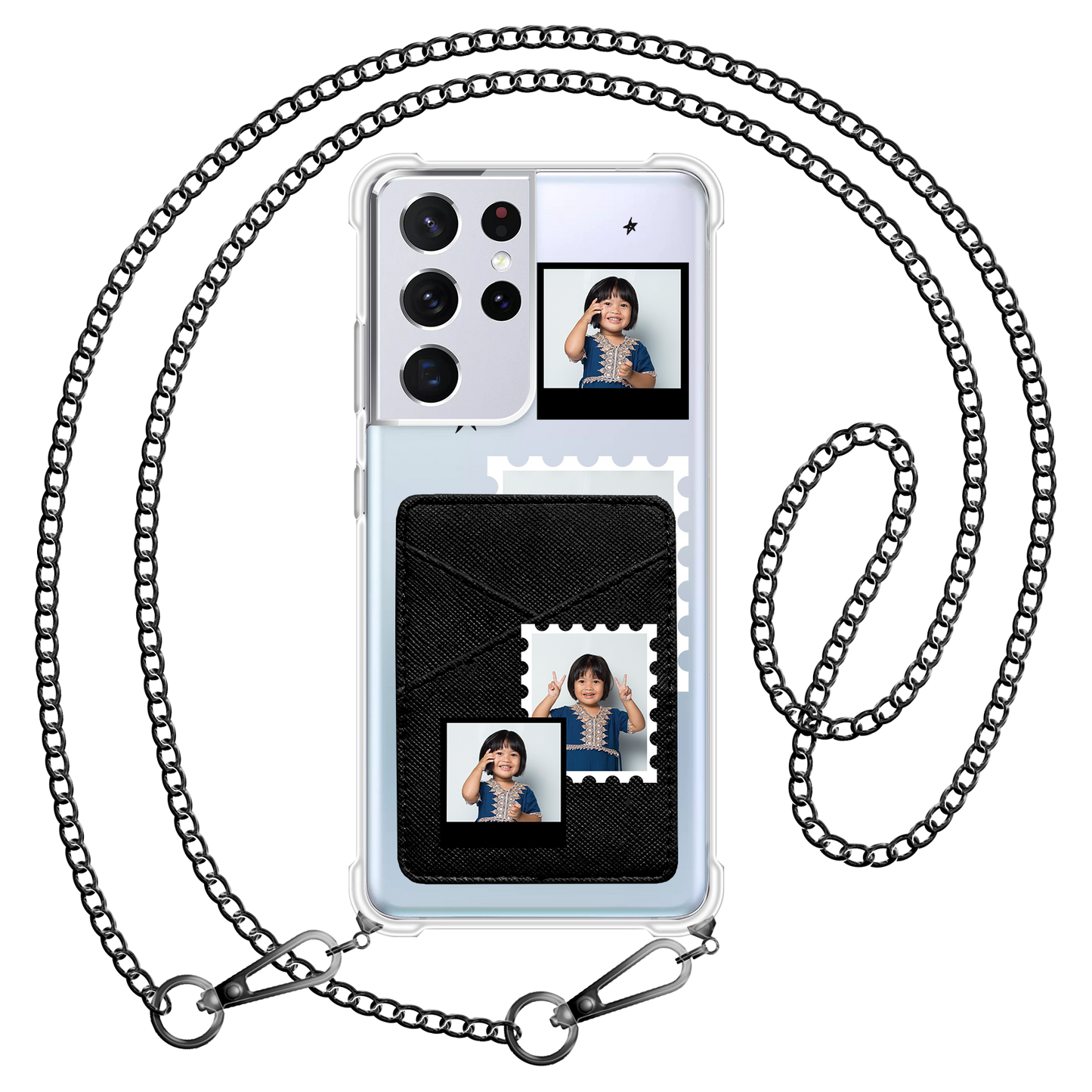 Android Phone Wallet Case - Face Grid Black Polaroid