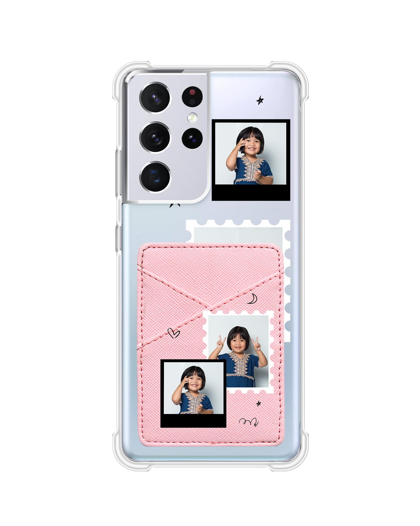 Android Phone Wallet Case - Face Grid Black Polaroid