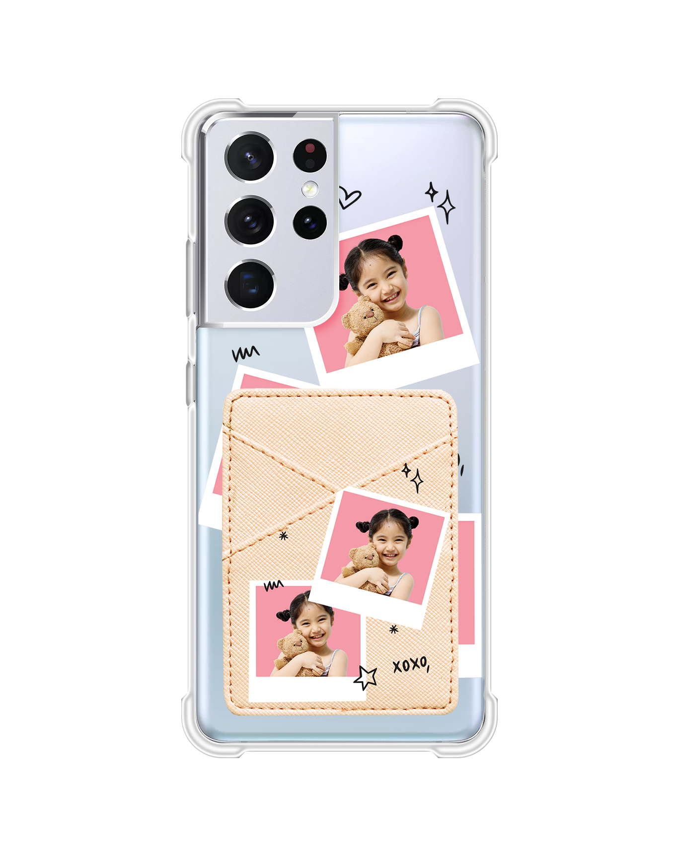 Android Phone Wallet Case - Face Grid White Polaroid