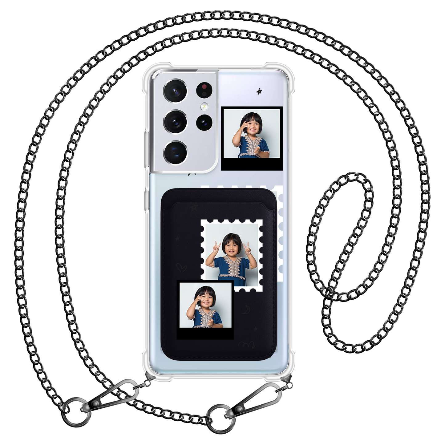 Android Magnetic Wallet Case - Face Grid Black Polaroid
