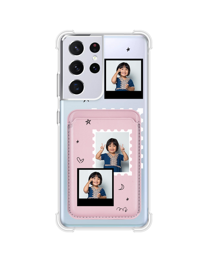 Android Magnetic Wallet Case - Face Grid Black Polaroid