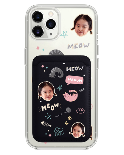 iPhone Magnetic Wallet Case - Face Grid Kitty