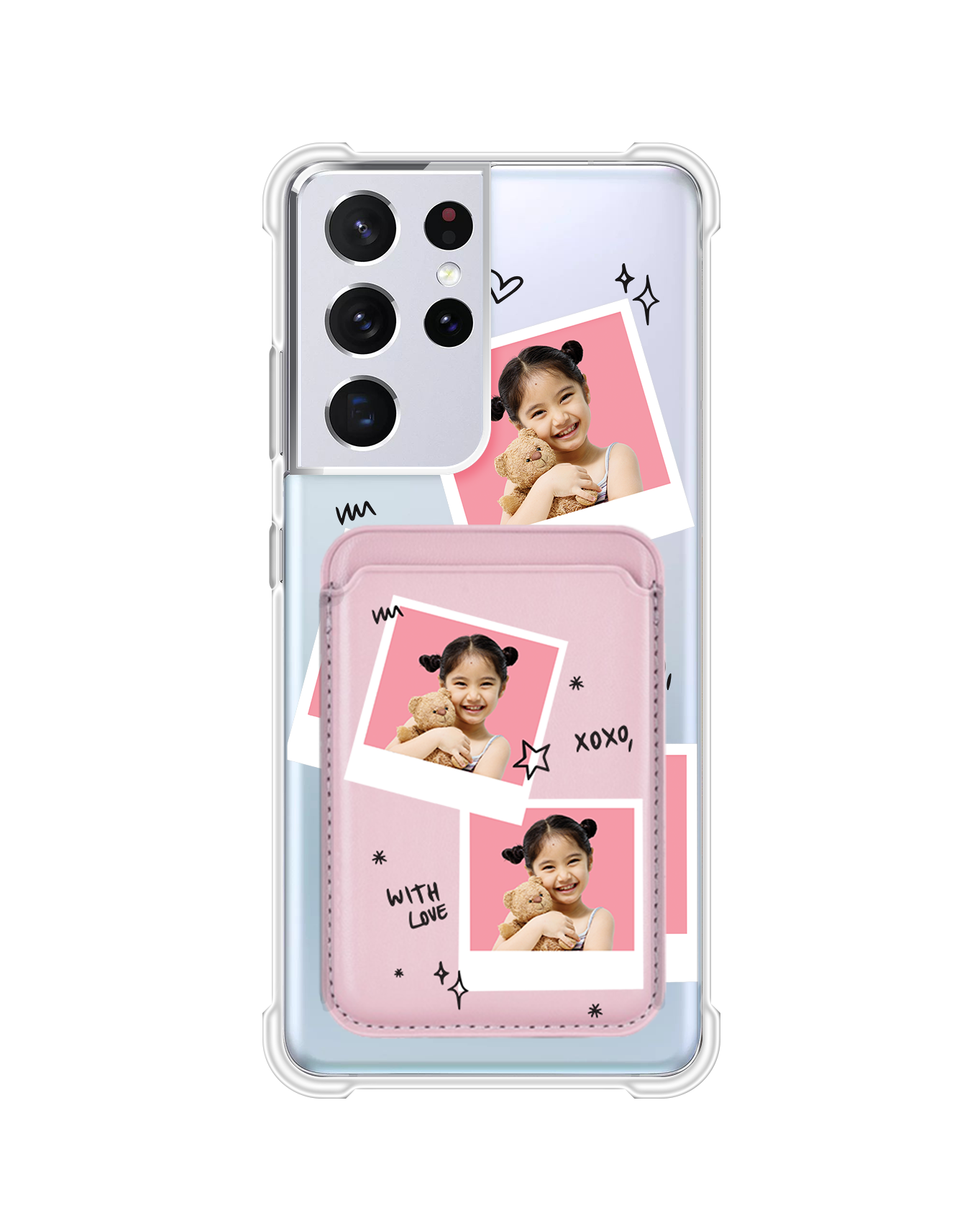 Android Magnetic Wallet Case - Face Grid White Polaroid