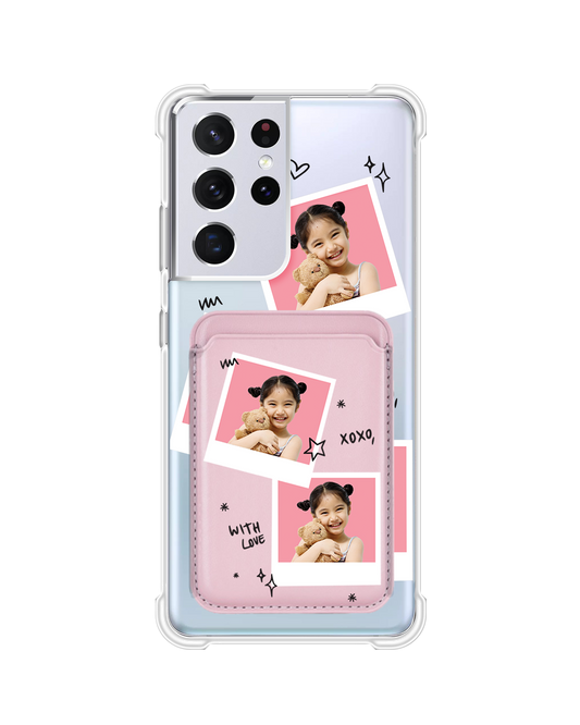 Android Magnetic Wallet Case - Face Grid White Polaroid