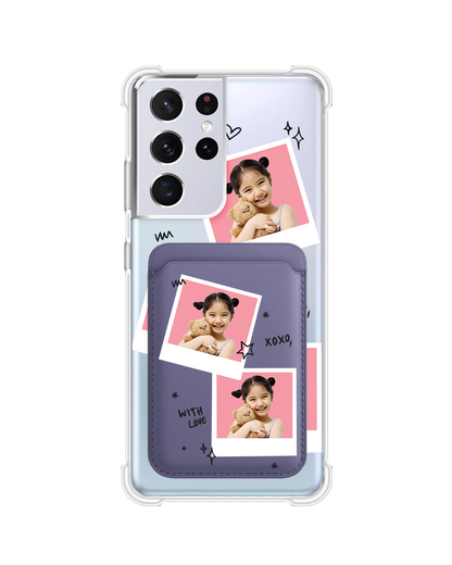Android Magnetic Wallet Case - Face Grid White Polaroid