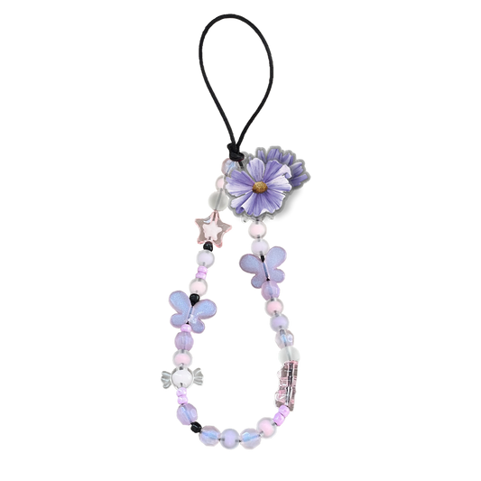 Beaded Strap with Acrylic Charm  - February Violets