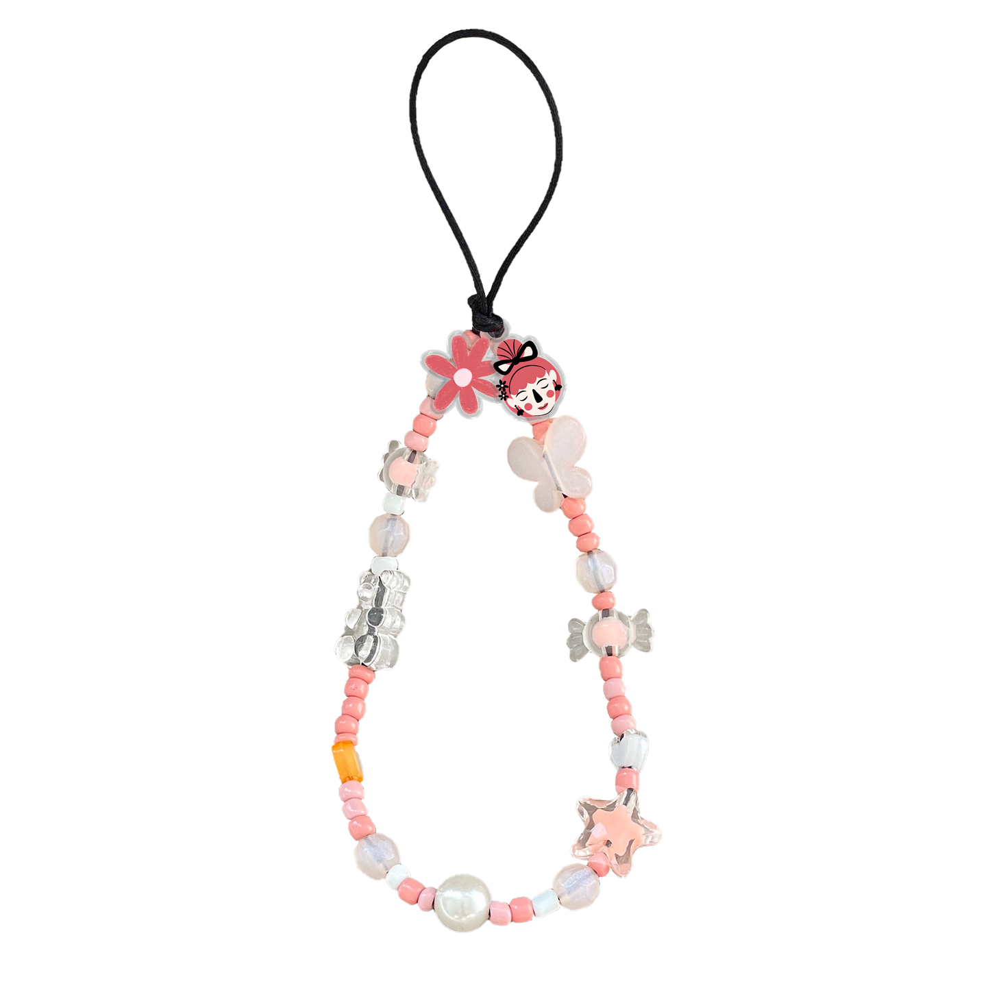 Beaded Strap with Acrylic Charm - Flowery Faces