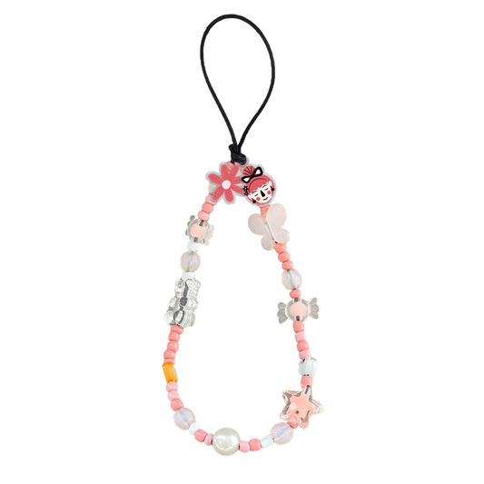 Beaded Strap with Acrylic Charm - Flowery Faces