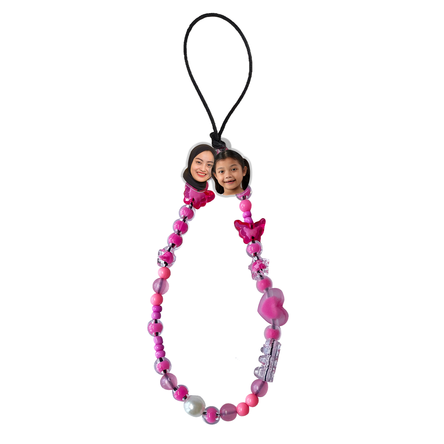 Beaded Strap with Acrylic Charm - Face Grid Fuschia