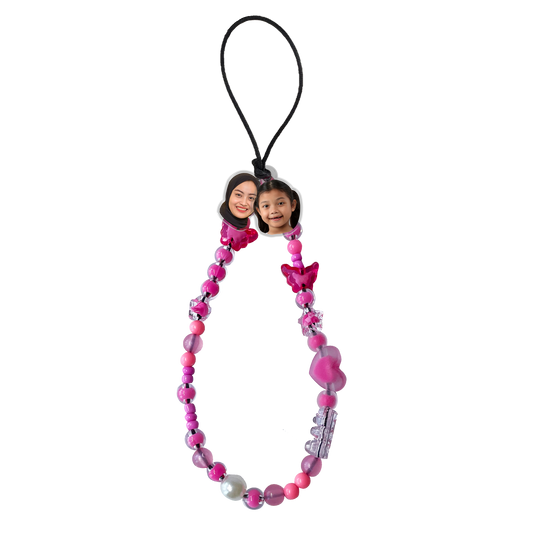 Beaded Strap with Acrylic Charm - Face Grid Fuschia