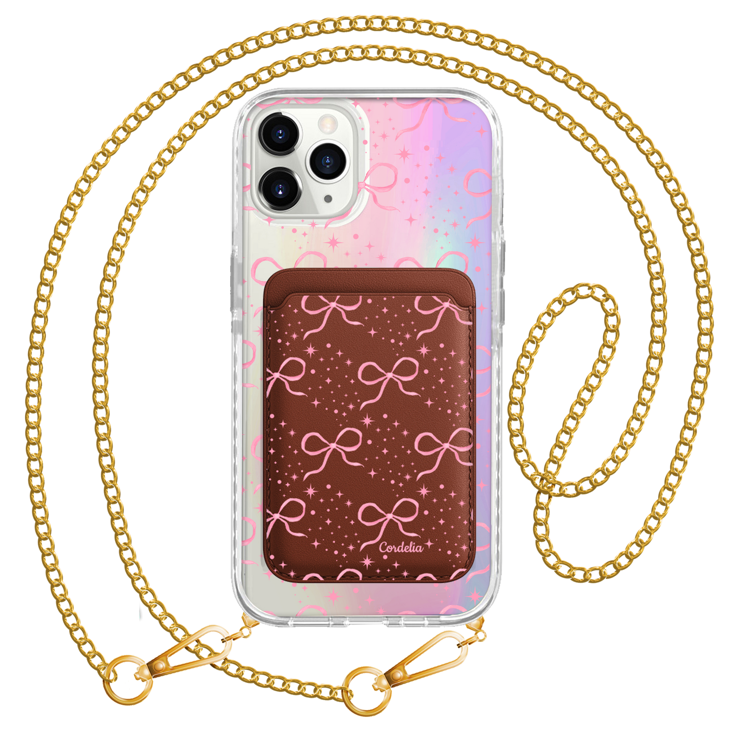 iPhone Magnetic Wallet Holo Case - Coquette Glittery Bow