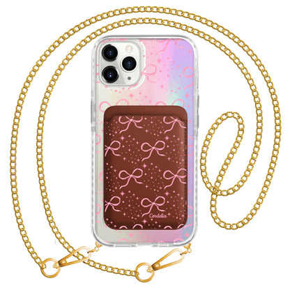 iPhone Magnetic Wallet Holo Case - Coquette Glittery Bow