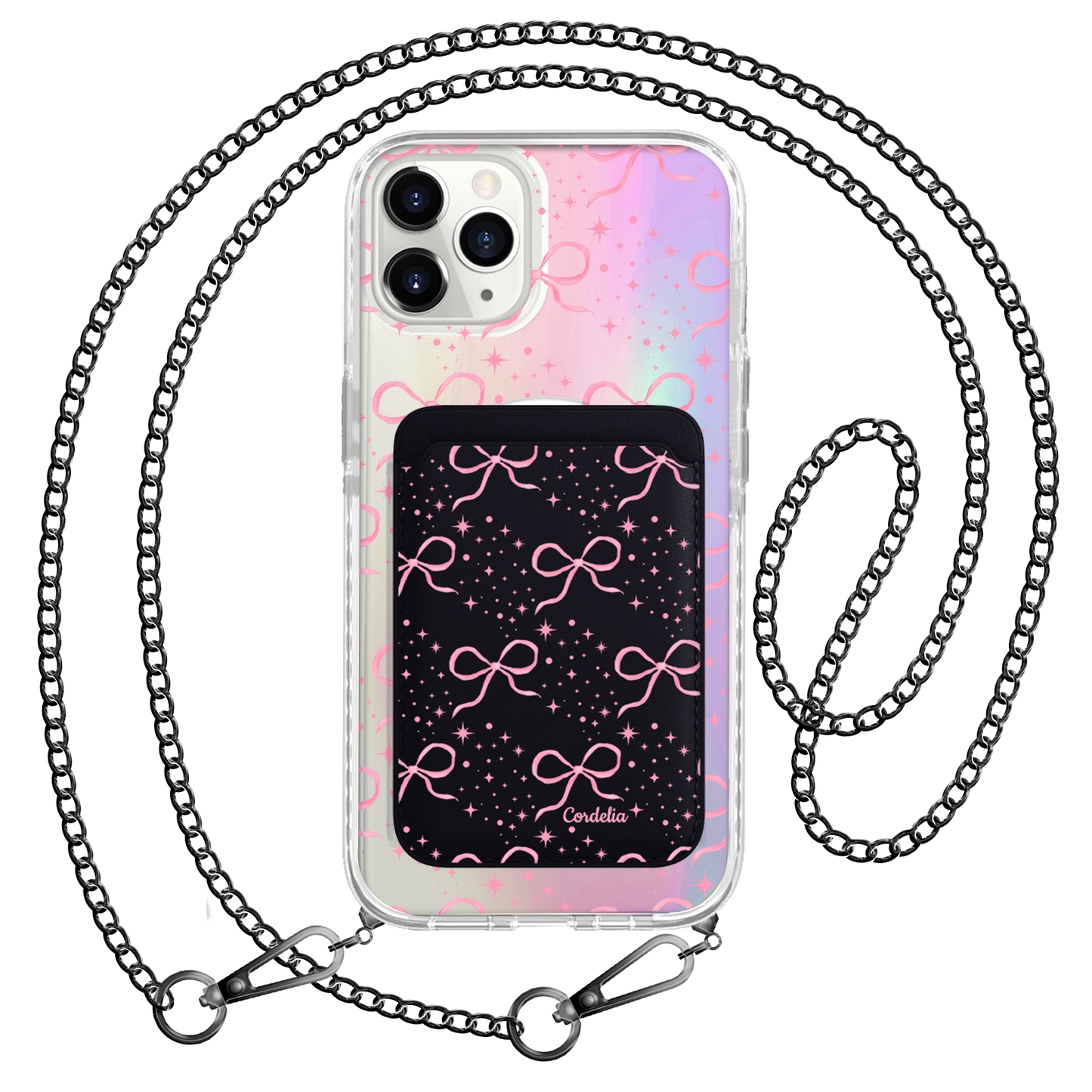 iPhone Magnetic Wallet Holo Case - Coquette Glittery Bow