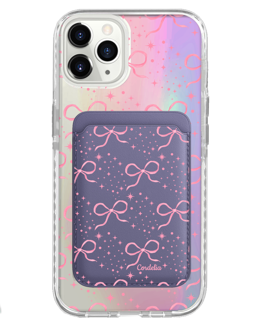 iPhone Magnetic Wallet Holo Case - Coquette Glittery Bow