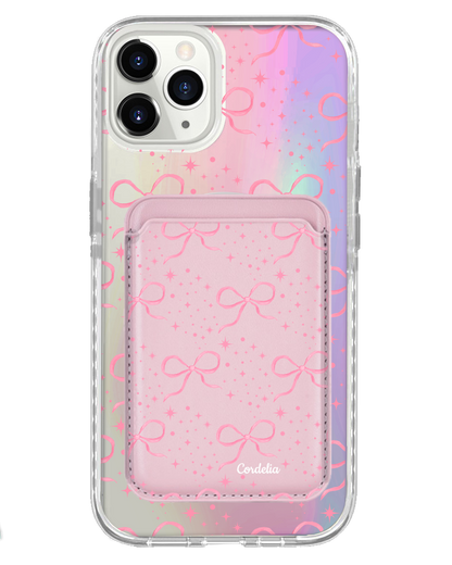 iPhone Magnetic Wallet Holo Case - Coquette Glittery Bow