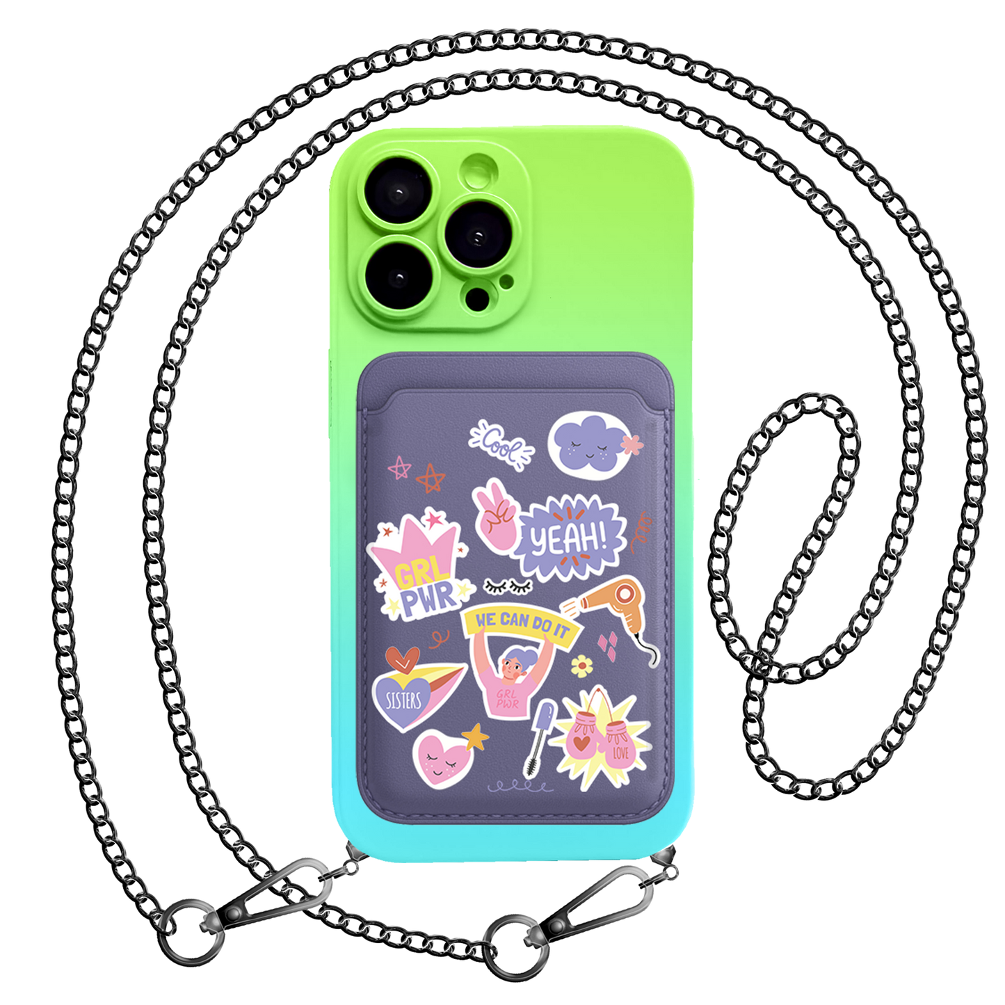 iPhone Magnetic Wallet Silicone Case - Girl Power Sticker Pack