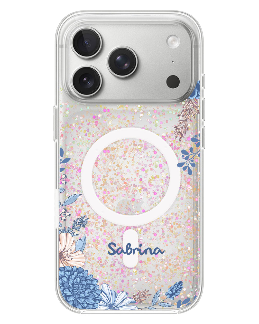 iPhone Glitter Case - Blue Florals