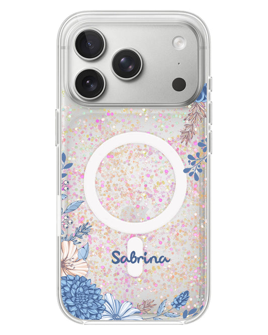 iPhone Glitter Case - Blue Florals