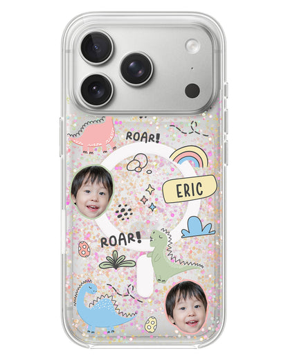 iPhone Glitter Case - Face Grid Dino