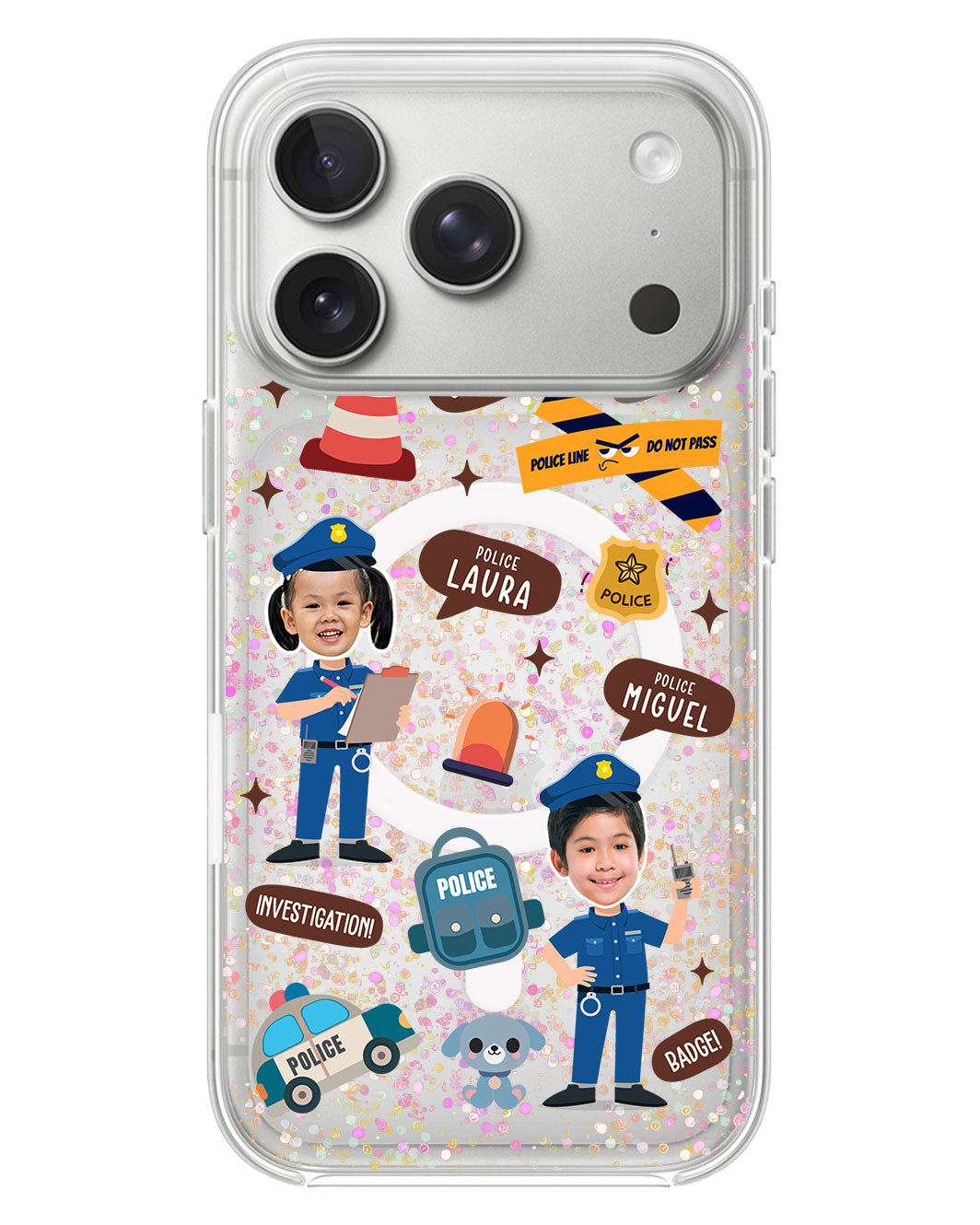 iPhone Glitter Case - Face Grid Dream Police