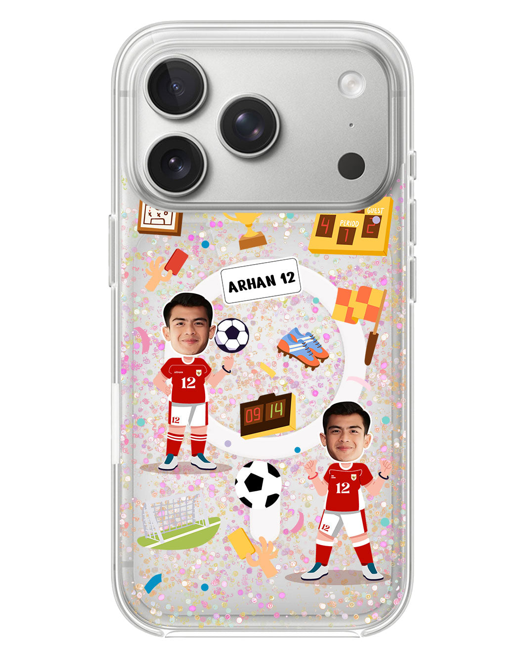 iPhone Glitter Case - Face Grid Dream Soccer