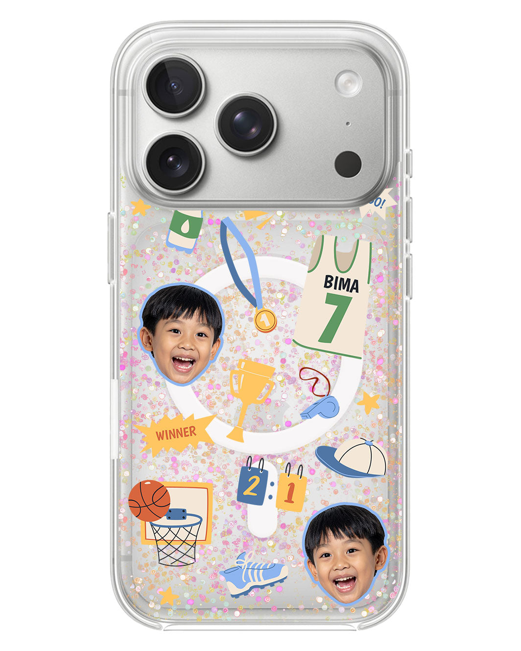 iPhone Glitter Case - Face Grid Basketball