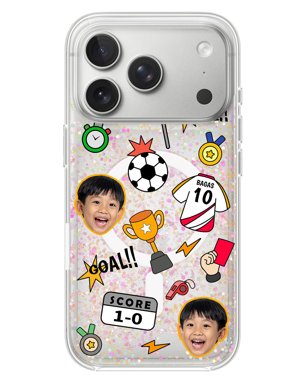 iPhone Glitter Case - Face Grid Soccer