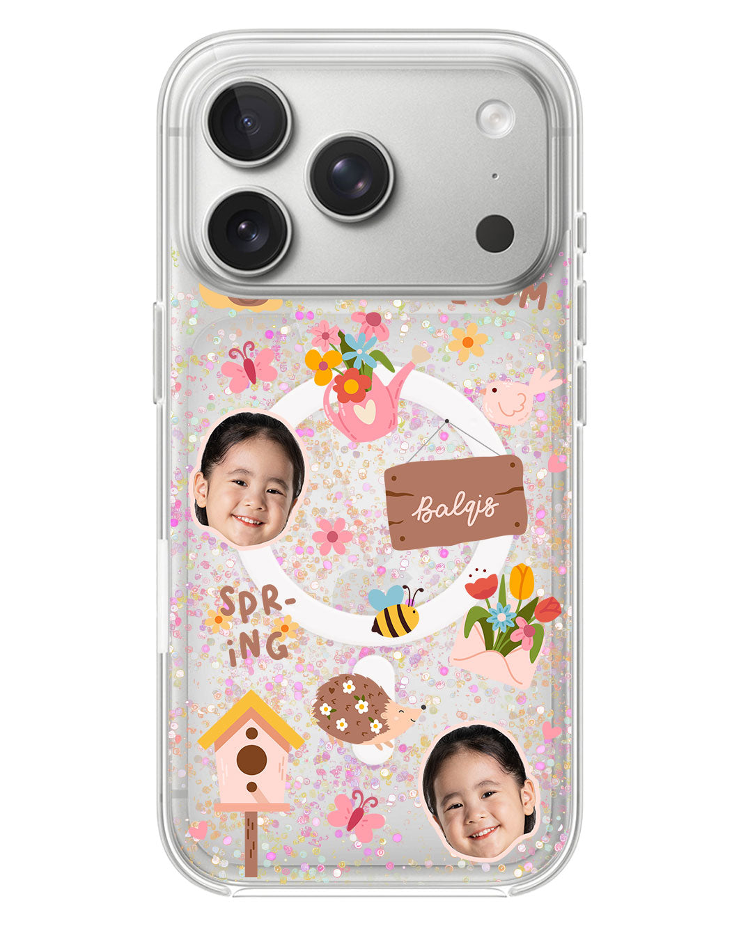 iPhone Glitter Case - Face Grid Spring Bloom