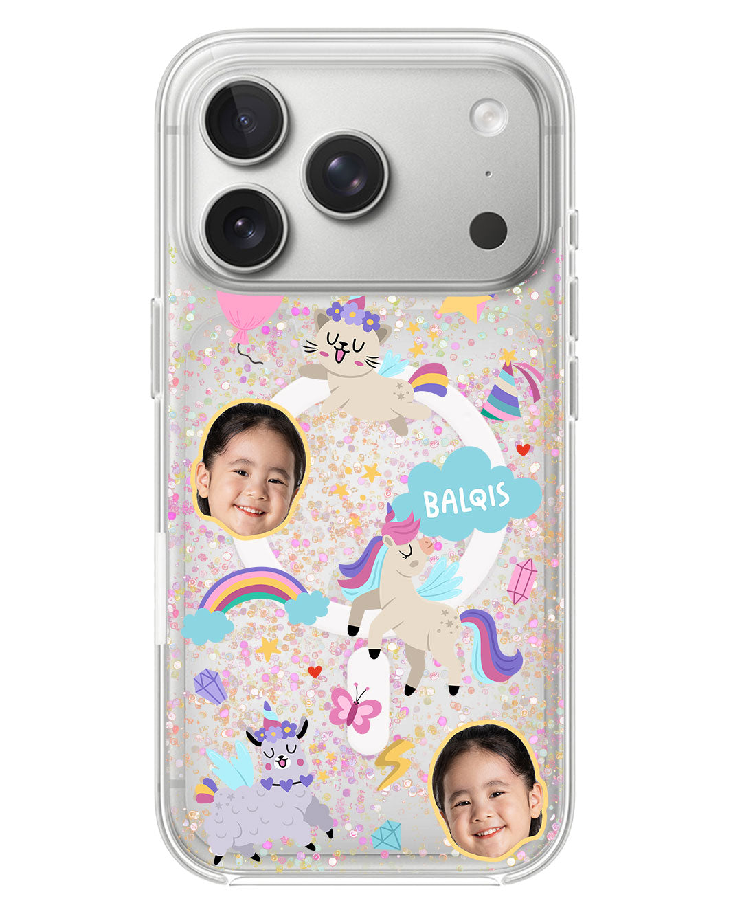 iPhone Glitter Case - Face Grid Unicorn