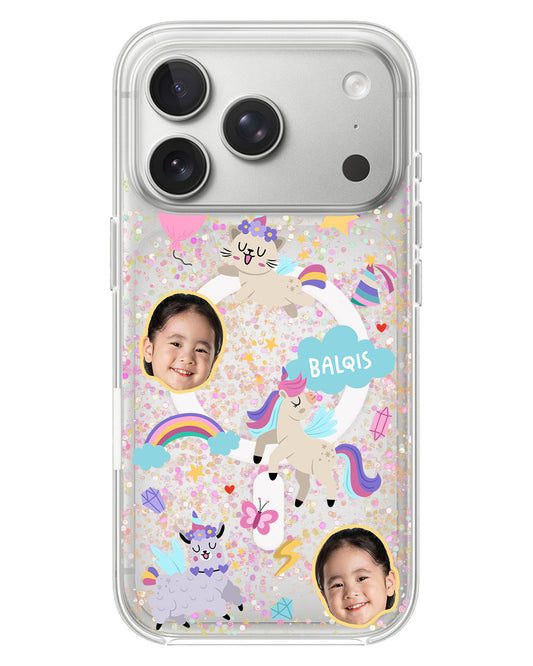 iPhone Glitter Case - Face Grid Unicorn