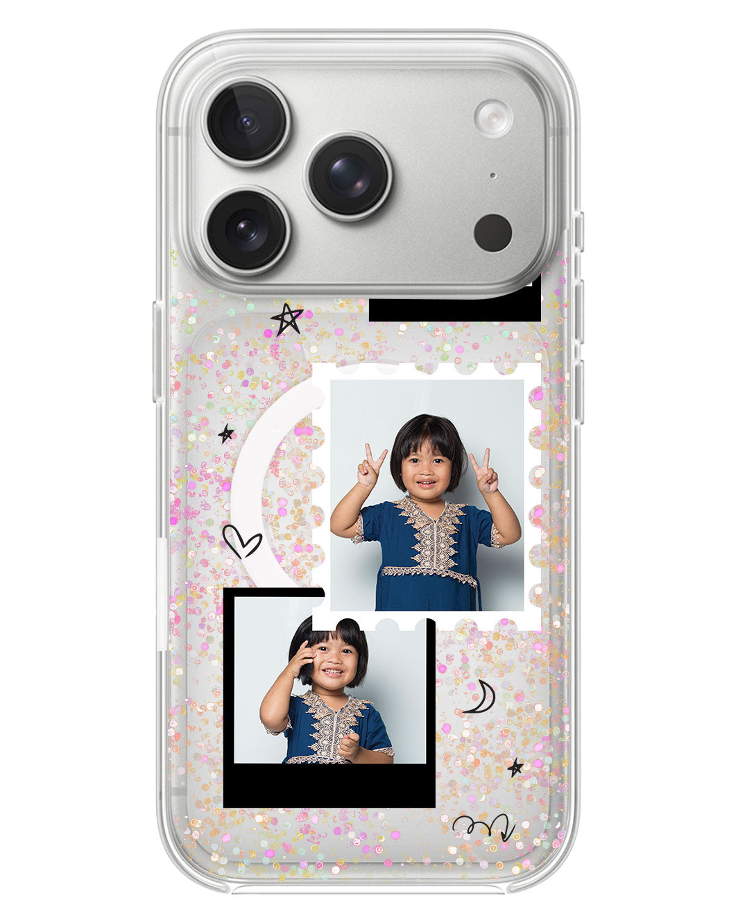 iPhone Glitter Case - Face Grid Black Polaroid