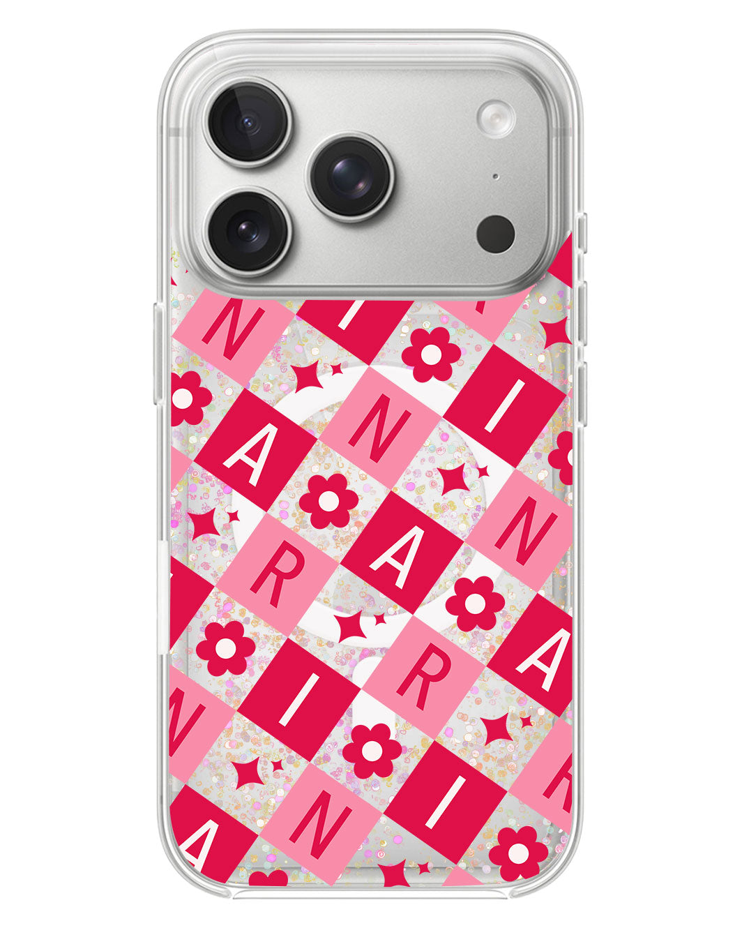 iPhone Glitter Case - Flower Grid Monogram 1.0