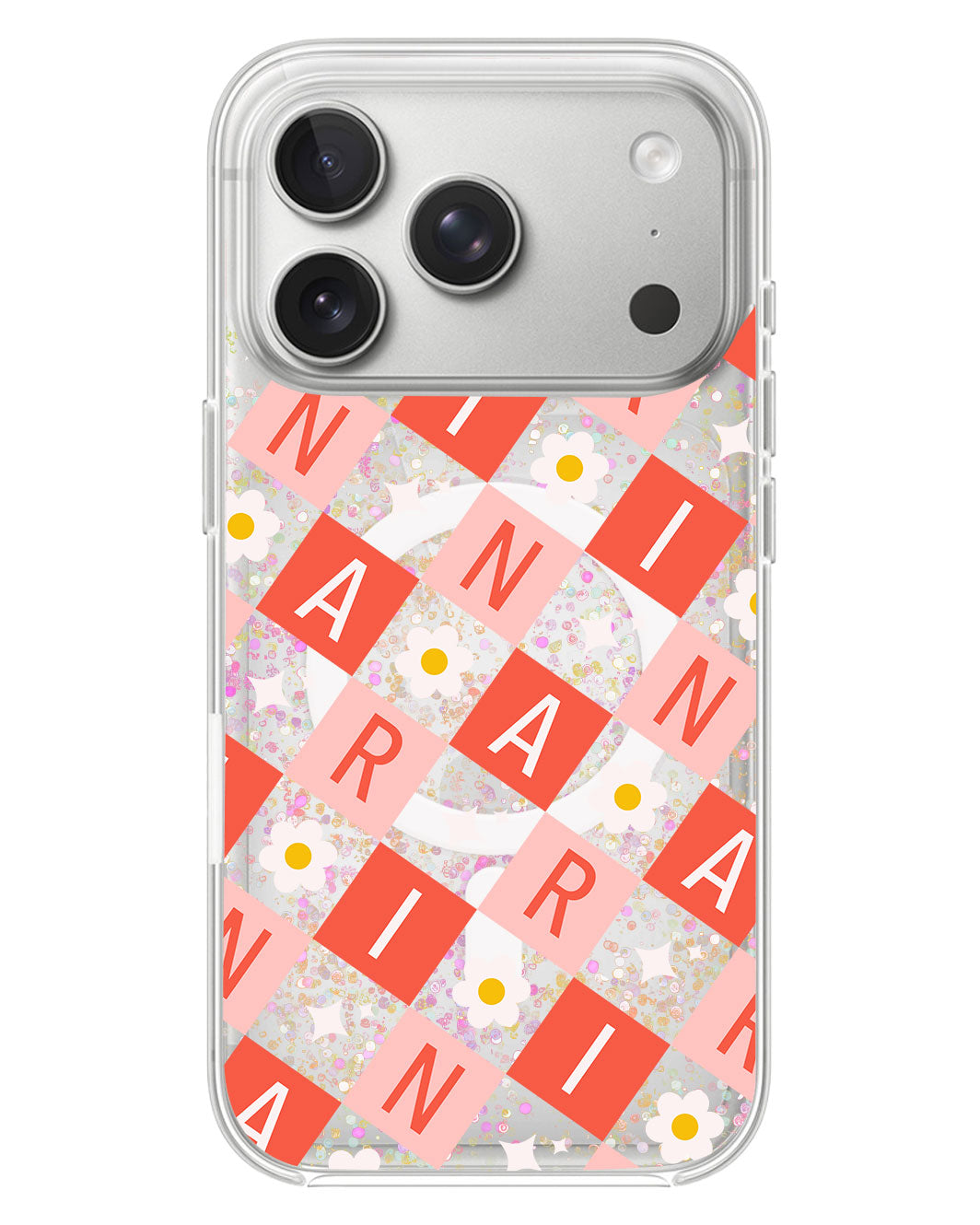 iPhone Glitter Case - Flower Grid Monogram 2.0