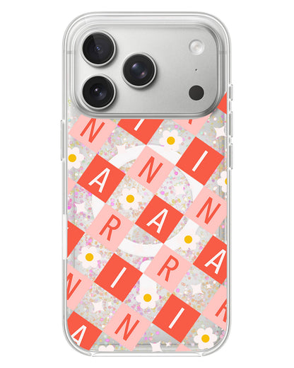 iPhone Glitter Case - Flower Grid Monogram 2.0