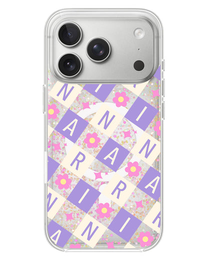 iPhone Glitter Case - Flower Grid Monogram 3.0