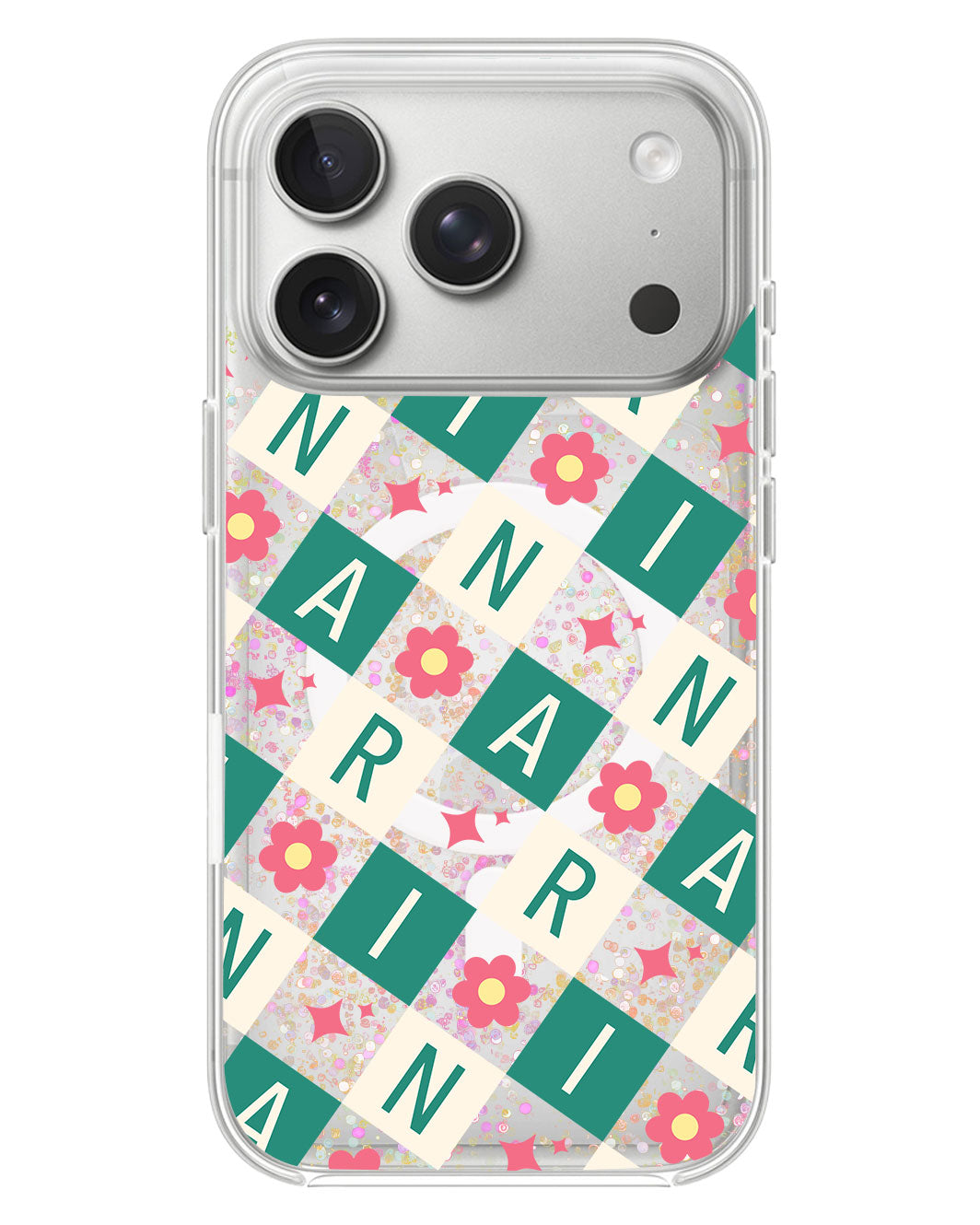 iPhone Glitter Case - Flower Grid Monogram 4.0