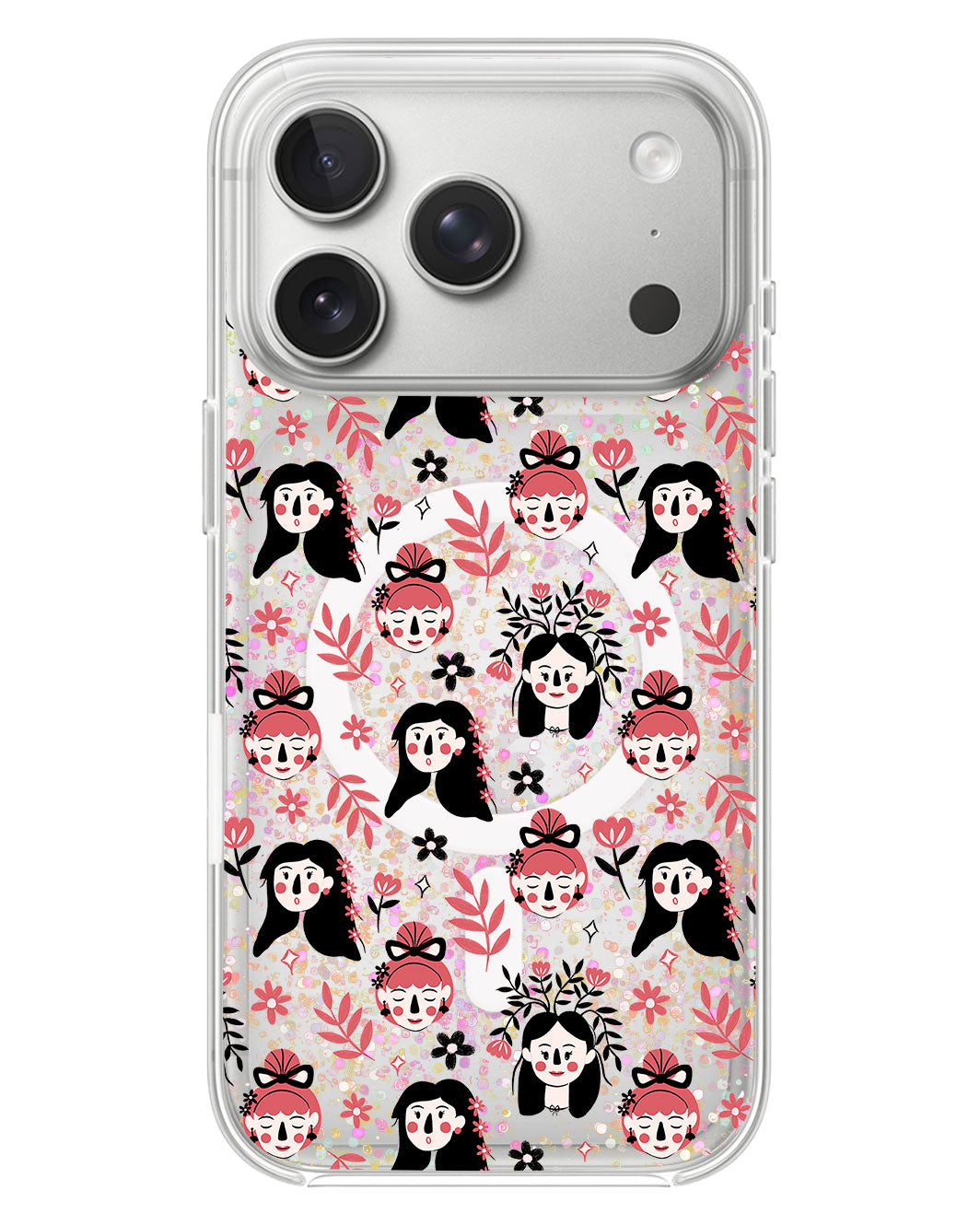 iPhone Glitter Case - Flowery Faces