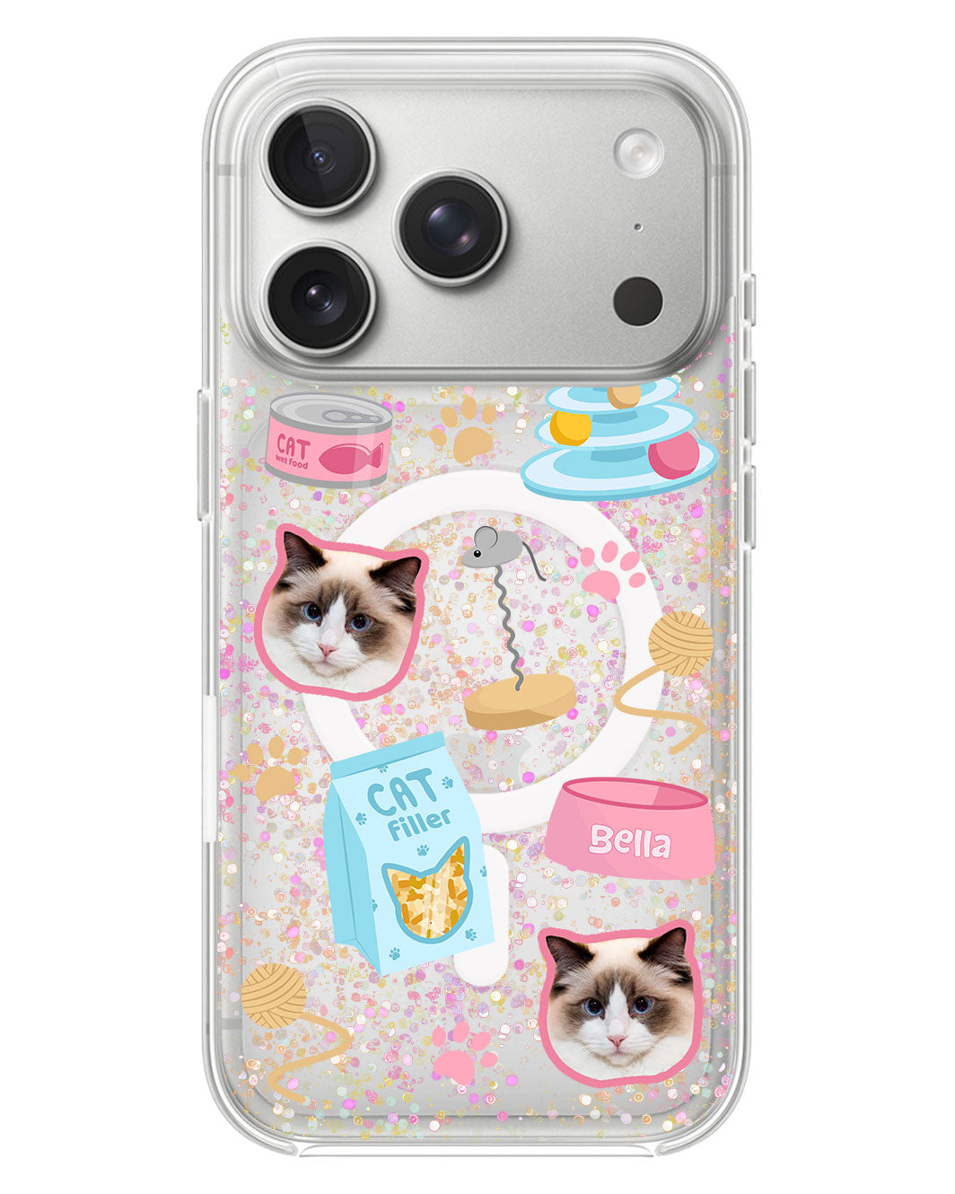 iPhone Glitter Case - Pet Grid Kitty Playtime
