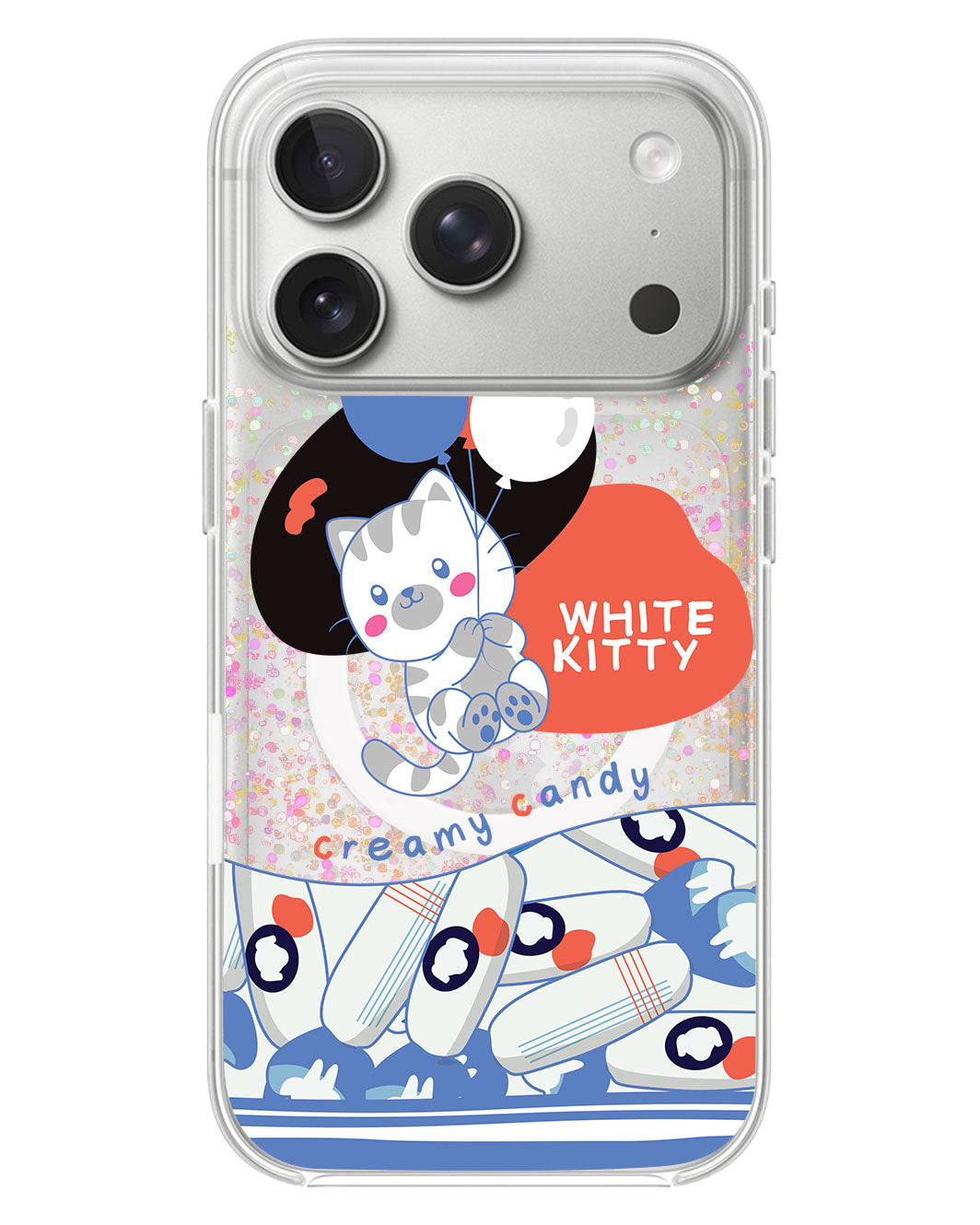 iPhone Glitter Case - White Kitty
