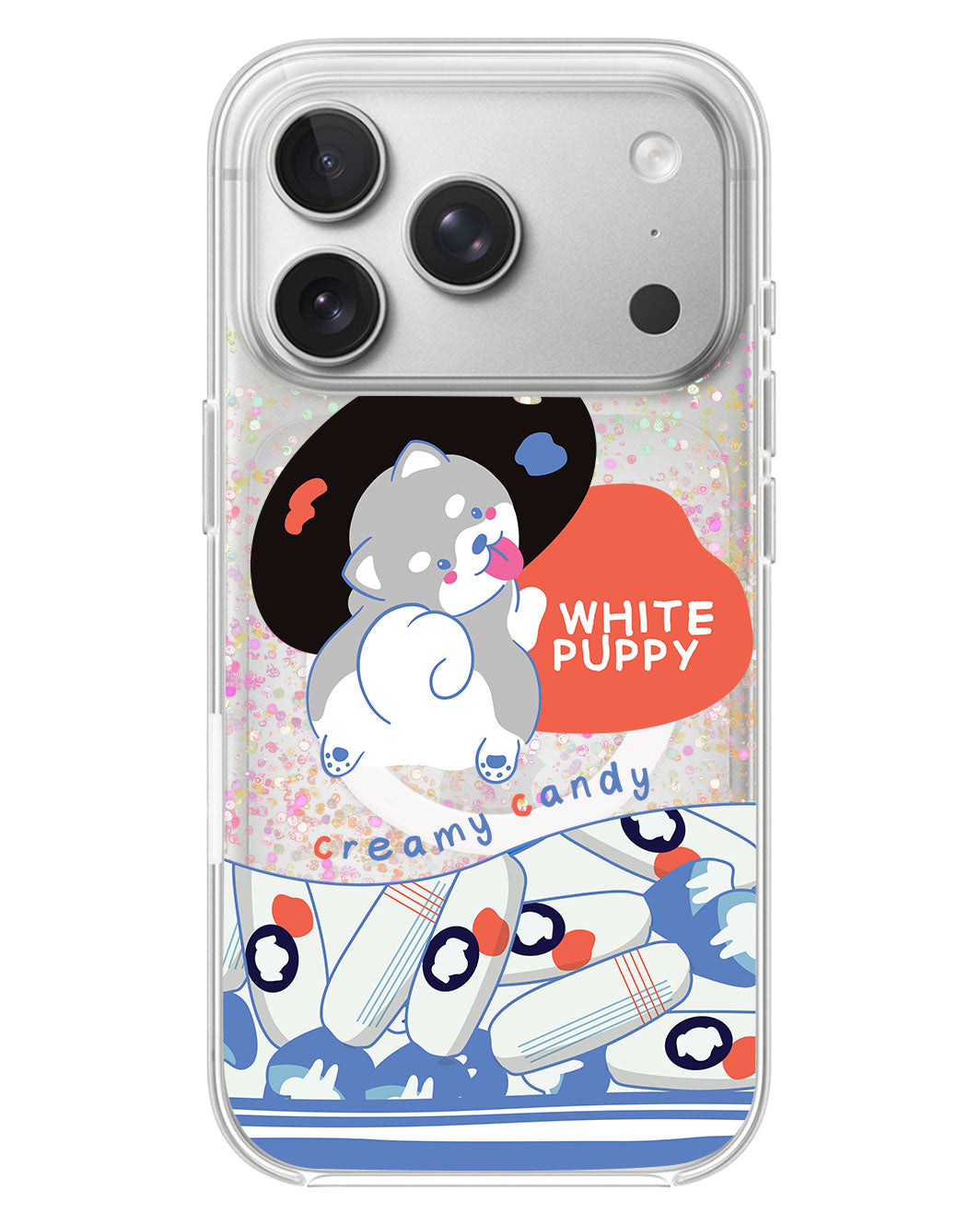 iPhone Glitter Case - White Puppy
