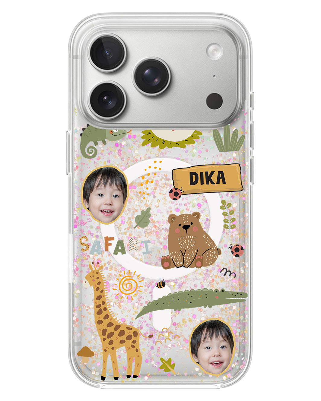 iPhone Glitter Case - Face Grid Safari
