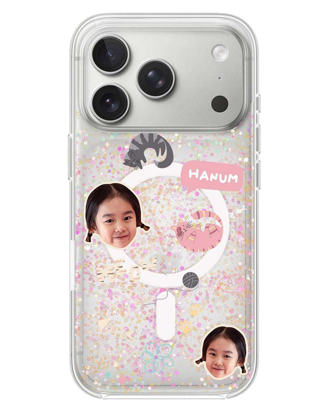 iPhone Glitter Case - Face Grid Kitty